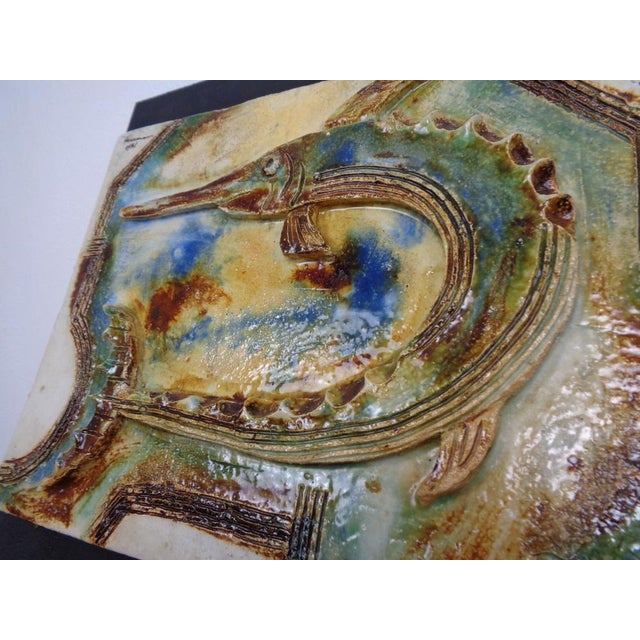 Large German Studio Ceramic Garfish Wall Plaque by Hausmann, 1978 For Sale - Image 12 of 18