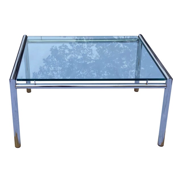 Chrome Vintage Tubular Chrome & Glass End Tables with Floating Glass Tops- a Pair For Sale - Image 8 of 11
