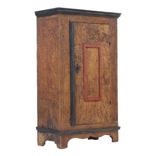 Antique Rustic Farmhouse Primitive Folk Art Painted Cabinet For Sale