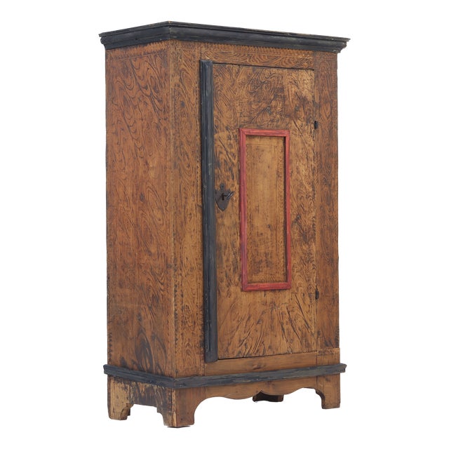 Antique Rustic Farmhouse Primitive Folk Art Painted Cabinet For Sale