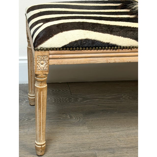 Late 20th Century Maison Jansen Neoclassical Zebra Hide Bench, Estate of John Loring, France 1970s For Sale - Image 5 of 11