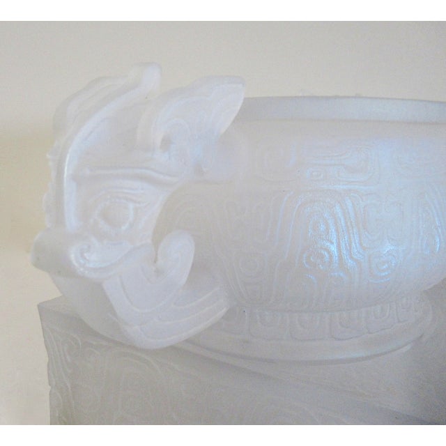 C.1930's French Rene' Lalique " Rare," Monumental Urn or Center Piece in an Ethnic Asian Motif Vessel/Urn With Chi Dragon Detailed Handles For Sale - Image 10 of 18