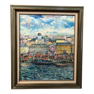 “Afternoon on the Waterfront” - Oil on Canvas 1986 Signed on the Bottom, Framed