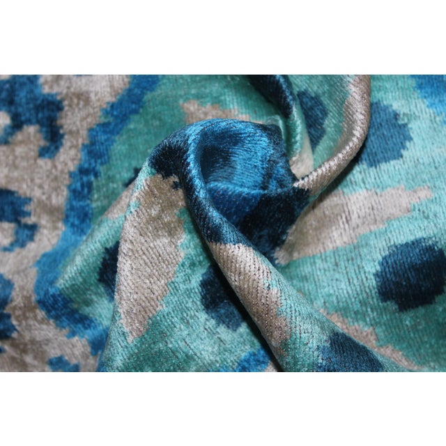 Textile Light Blue Hand Knotted Turkish Silk Velvet Ikat Pillows For Sale - Image 7 of 9