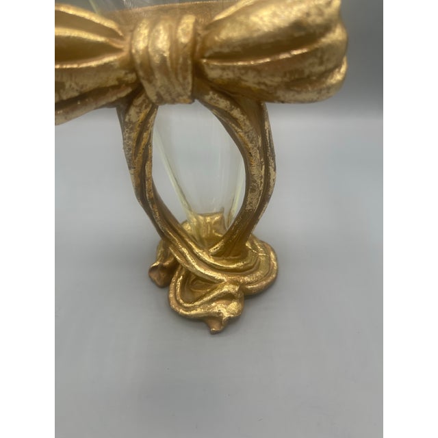Art Deco 1996 Gold Gilt Bow Pedestal Glass Vase For Sale - Image 3 of 6