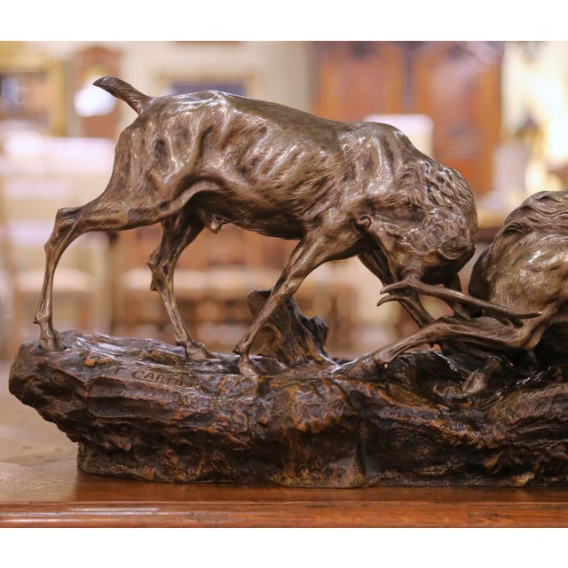 Metal Early 20th Century French Bronze Stag Fight Composition by Thomas F. Cartier For Sale - Image 7 of 10