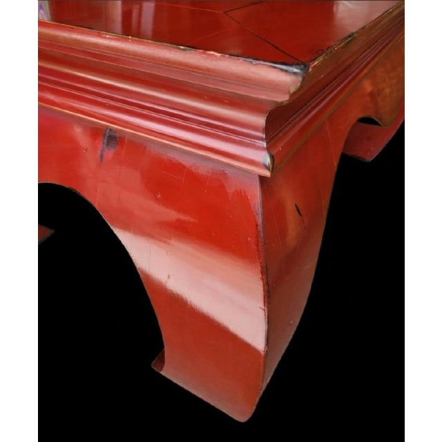 Wood ​Vintage Large Ming Style Vermilion Red Chow Leg Chinoiserie Coffee Table For Sale - Image 7 of 12