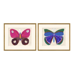 Pink & Blue Butterflies Art Print in Gold Frame by Paule Marrot - Set of 2