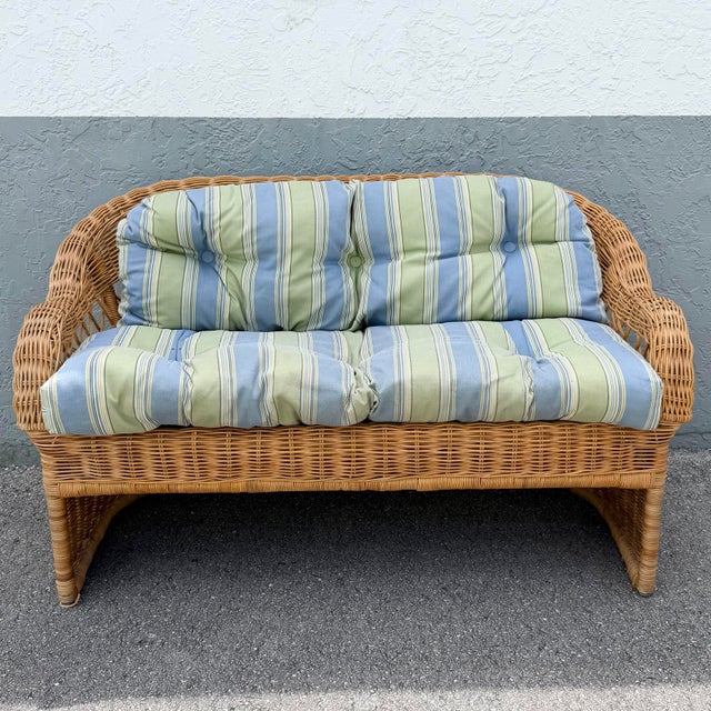 Brown Vintage Boho Chic Woven Wicker Love Seat For Sale - Image 8 of 10