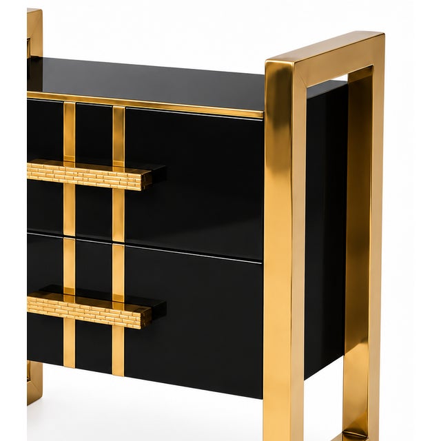 Black Glass and Brass Bedside Tables with Two Drawers from Justfurnituress SRL, Set of 2 For Sale - Image 6 of 10