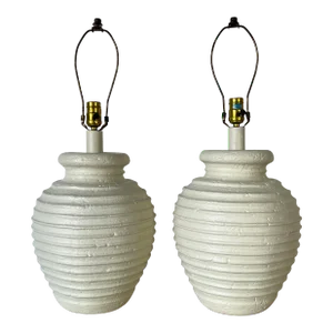 80's Postmodern -Style Ribbed Design Plaster Table Lamps - a Pair