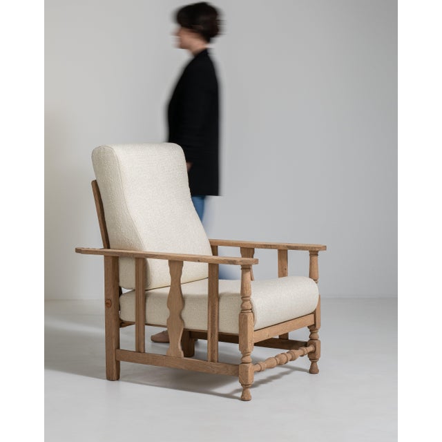 French Oak Reclining Armchair with Bouclé Upholstery, Antique, France, Circa 1940 For Sale - Image 9 of 16