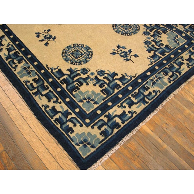 1920s Beige Medallion Antique Chinese Peking Rug 5' X 8'4" Handknotted Wool Carpet For Sale - Image 4 of 4