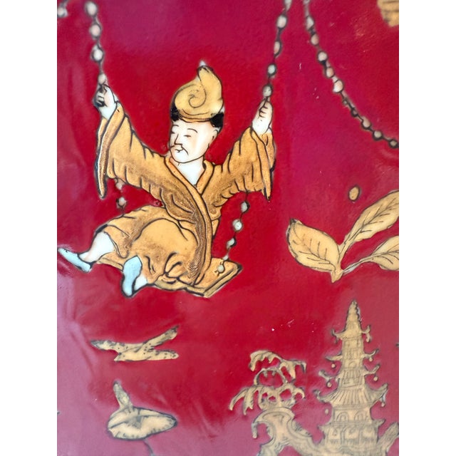 Red Vintage Hand Painted Red Chinoiserie Table Lamp For Sale - Image 8 of 9