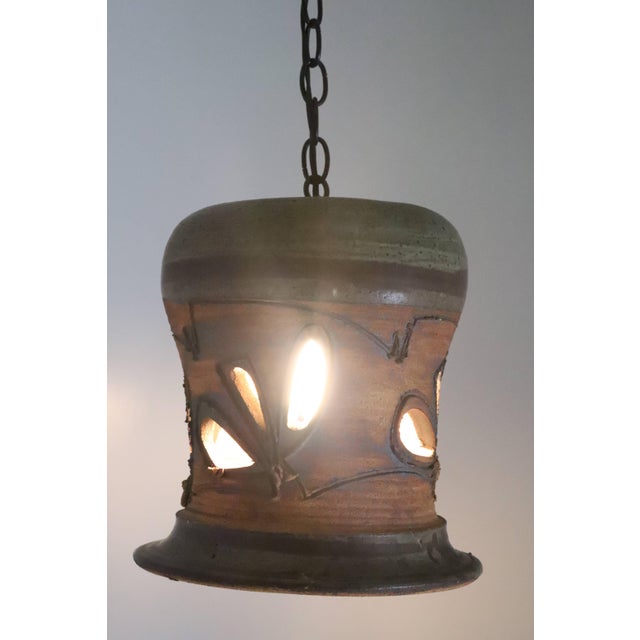 Vintage Hand Thrown Ceramic Pendant Light For Sale - Image 9 of 10