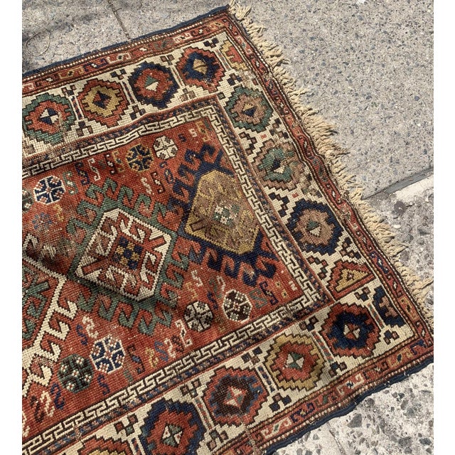 Beige 1880s, Handmade Antique Caucasian Kazak Rug 3.4' X 4.4' For Sale - Image 8 of 10
