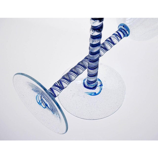 Cobalto and Pulegoso Murano Glass with Twisted Stems from Cenedese, 1950s, Set of 6 For Sale - Image 11 of 18
