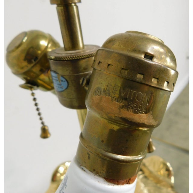 Vintage Quoizel Brass and Glass Foliate Table Lamps W/Shades - a Pair For Sale - Image 11 of 13