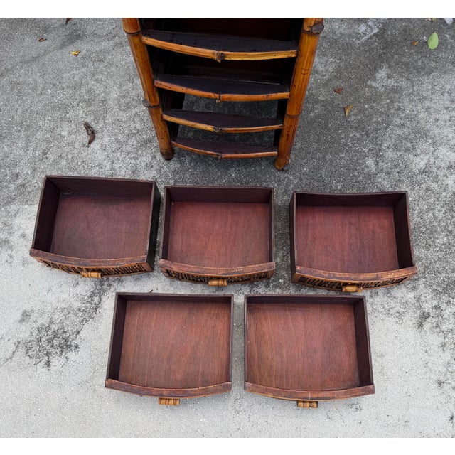 Brown Vintage Split Bamboo Five-Drawer Chest For Sale - Image 8 of 12