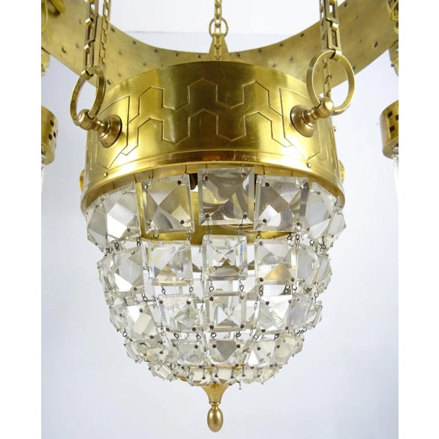 Metal Large Art Nouveau Chandelier in Brass, Vienna, 1890s For Sale - Image 7 of 12