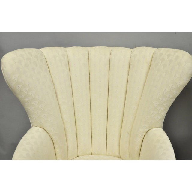 Vintage French Art Deco Style Channel Wingback Mahogany Lounge Arm Chairs - Pair For Sale - Image 4 of 16