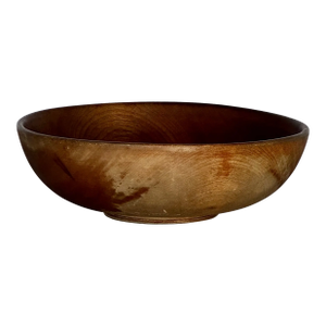 1800s Antique Hand Turned Wooden Bowl With Pedestal Detail