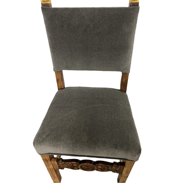 19th Century Spanish Baroque Giltwood & Mohair Upholstered Side Chair For Sale - Image 4 of 9