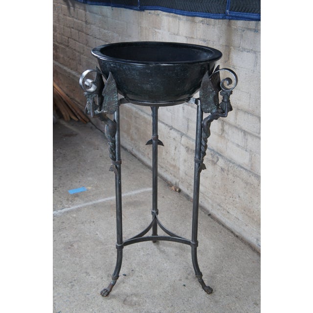 Maitland - Smith 1990s Maitland-Smith French Empire Iron Bronze Figural Maiden Plant Stand Jardinière For Sale - Image 4 of 12
