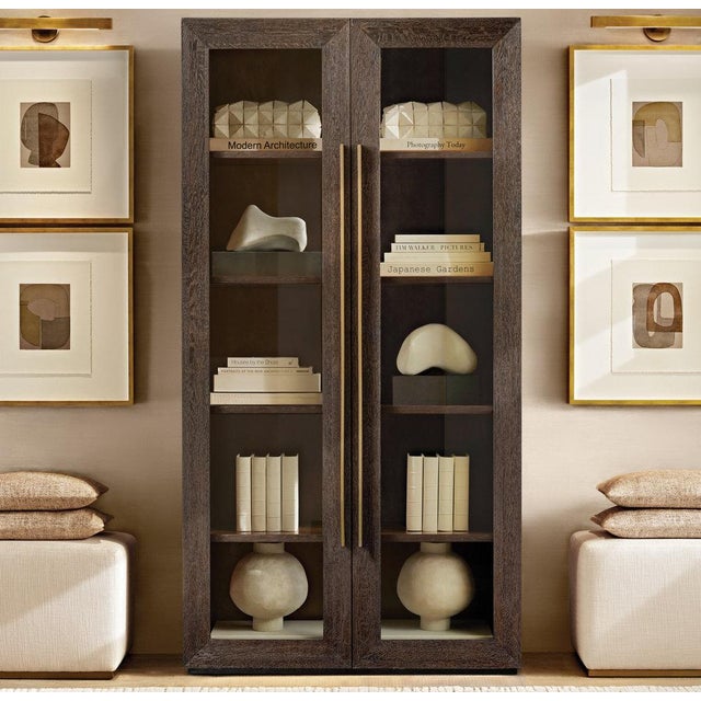 Early 21st Century Rh Machinto Glass Cabinet in Brown Oak With Burnished Brass — Like New For Sale - Image 5 of 7