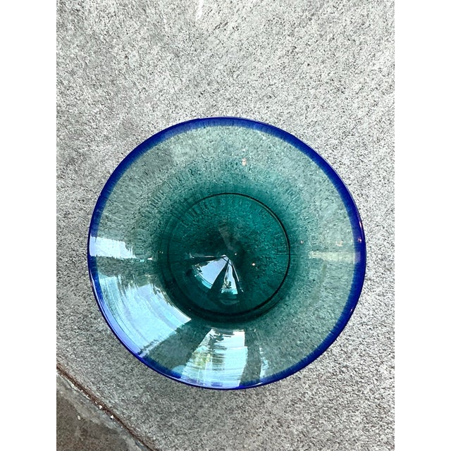 Teal Vintage Boho Blown Glass Bowl For Sale - Image 8 of 12