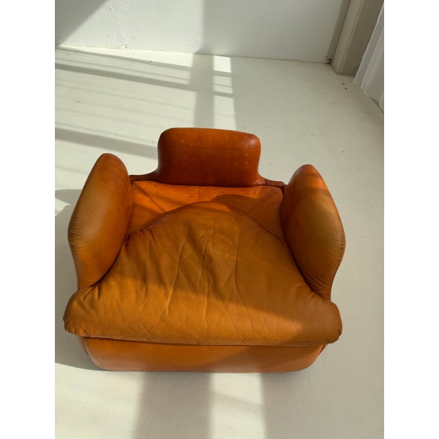 Vintage Italian Cognac Leather Confidential Lounge Chair by Alberto Rosselli for Saporiti, 1970s For Sale - Image 10 of 18