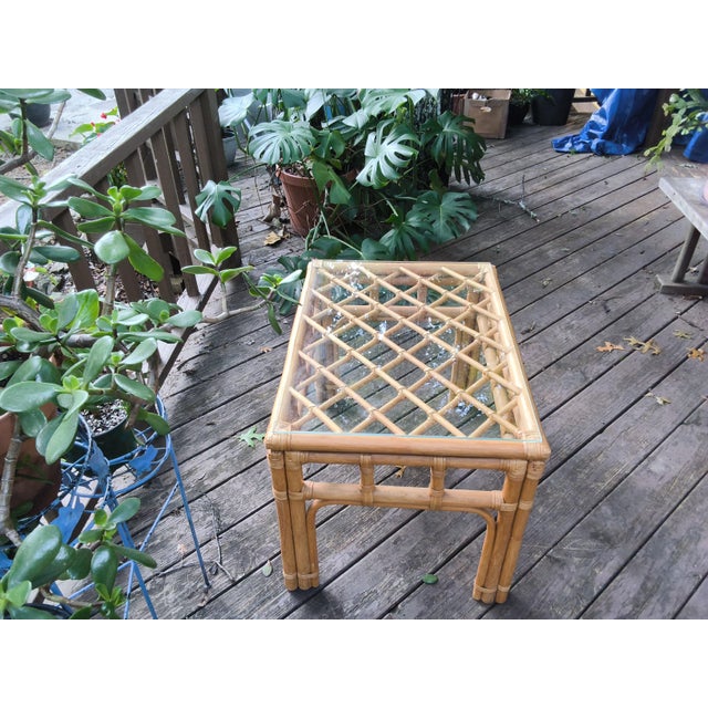Mid 20th Century Ficks Reed Type Bamboo/Rattan Glass Top End Table For Sale - Image 9 of 9
