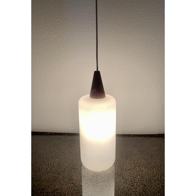 Scandinavian Opaline and Teak Pendant Lamp, 1960s For Sale - Image 13 of 17