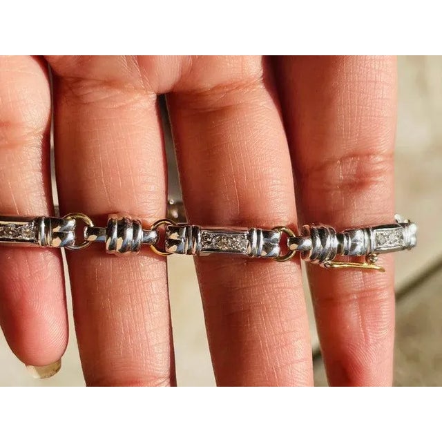 Metal Art Deco 18k White Gold Diamond Men's Bracelet Gift For Sale - Image 7 of 9
