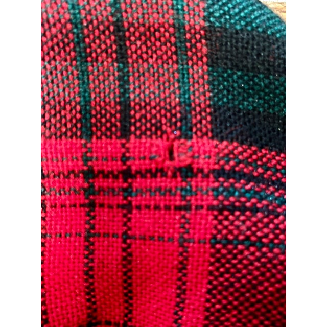 Red Vintage Red Green Plaid Tartan Round Tablecloth & 4 Napkins Styled After Ralph Lauren Christmas For Sale - Image 8 of 8
