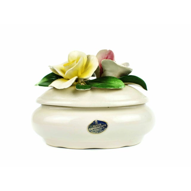 Mid 20th Century Nuona Capodimonte Roses Flower Trinket Box For Sale - Image 6 of 6