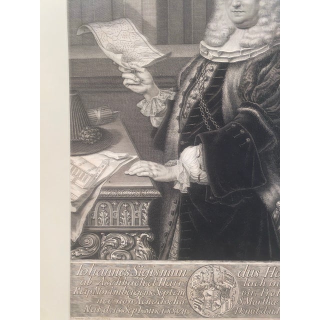 Portraiture 18th-Century German Engraving Portrait of Johannes Sigismun Holzschuher. Reproduction Print For Sale - Image 3 of 7