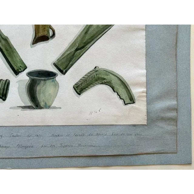 Illustration Antique Austrian Museum Watercolor c.1900 Bronze Age Tools Scientific Art For Sale - Image 3 of 9