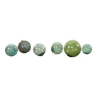Set of Six Japanese Blown Glass Fishing Float Buoys For Sale