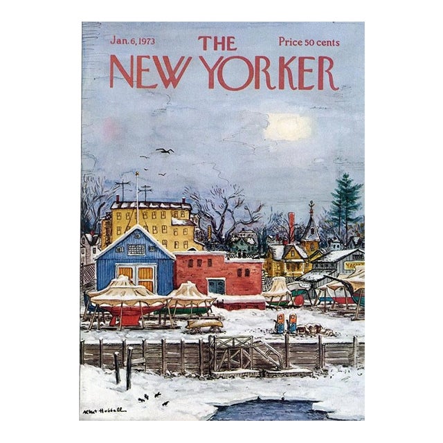 1973 Vintage New Yorker Cover, January 6 (Albert Hubbell), Original New Yorker Magazine Cover, Sports, Sailing For Sale