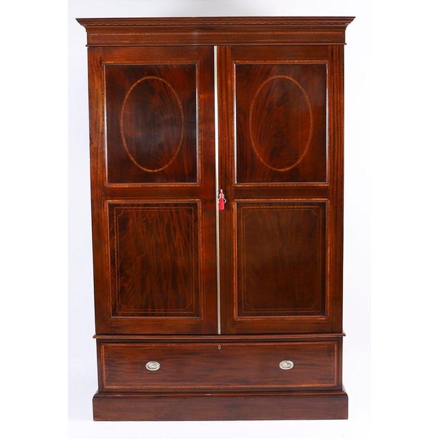 Antique English George III Revival Flame Mahogany Wardrobe, 1880 For Sale - Image 3 of 18