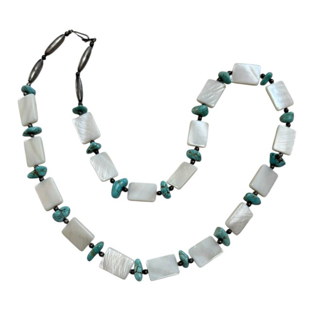 Native American Vintage Santo Domingo Native American Shell, Turquoise and Sterling Silver Necklace For Sale - Image 3 of 3