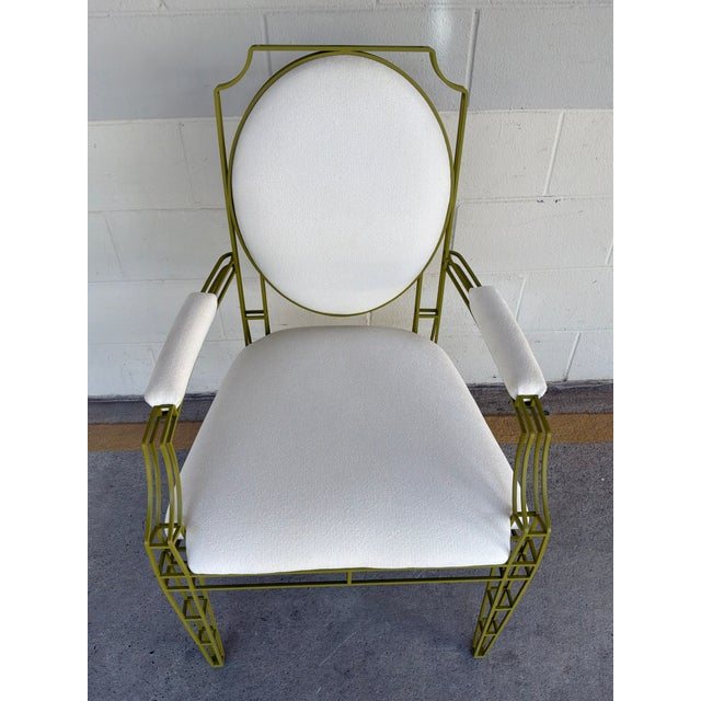 Stylish Jonathan Charles XO Arm Chairs. Green metal frame with off white fabric. Original Retail $2619 each. Showroom...