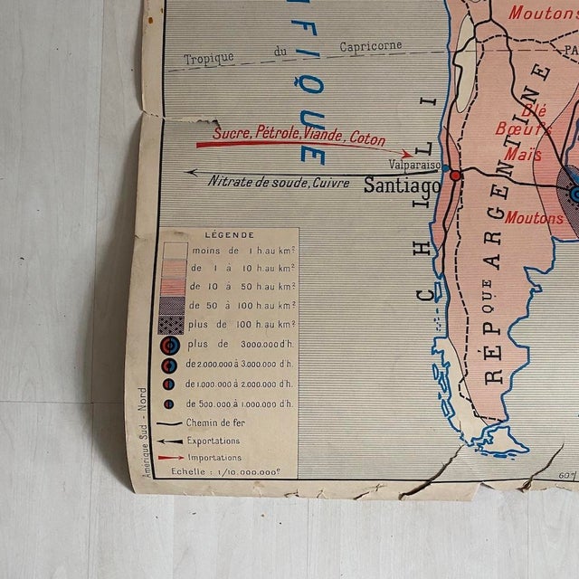 Vintage 1950s Double-Sided School Map South America / North America, 1950s, Cardboard For Sale - Image 3 of 13