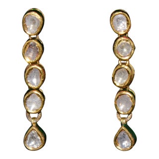 Estate 22k 18k Solid Gold 1.8cts Diamond Enamel Earrings, A Pair For Sale