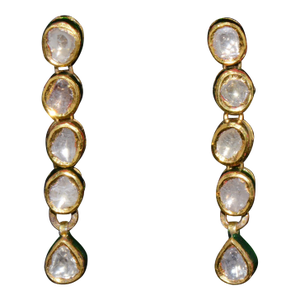 Estate 22k 18k Solid Gold 1.8cts Diamond Enamel Earrings, A Pair