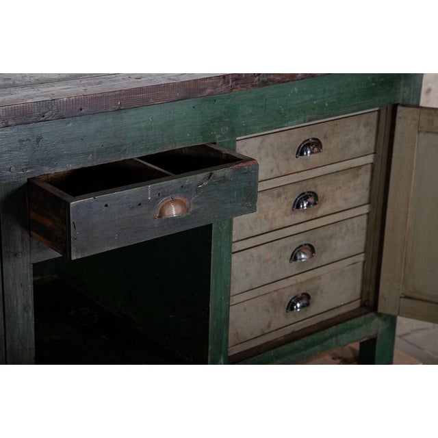 French Painted Pine Work Table Island, 1900 For Sale - Image 11 of 18