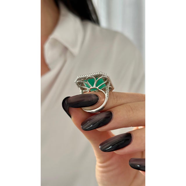 Natural Large Emerald and Diamond Ring Size 6.25 and resizable set in 14k W Gold with 13.14 TCW Certified $9,775 402673...