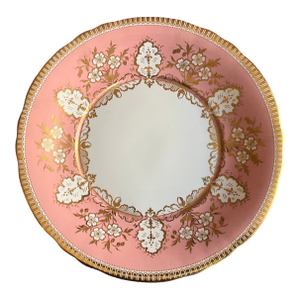 Large Aynsley Pink & Gold Foliage English Bone China Porcelain 10 3/4" Charger Plate or Round Serving Platter