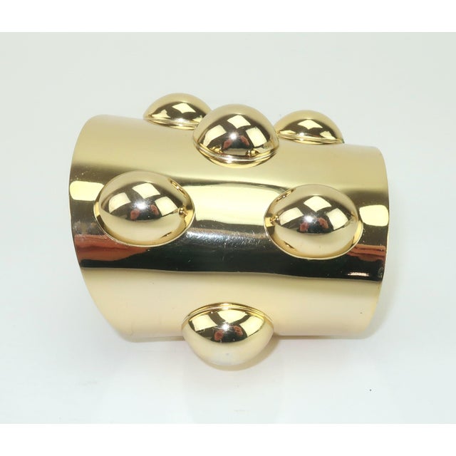 Pair Napier Gold Tone Metal Knob Cuff Bracelets, 1960's For Sale - Image 11 of 14